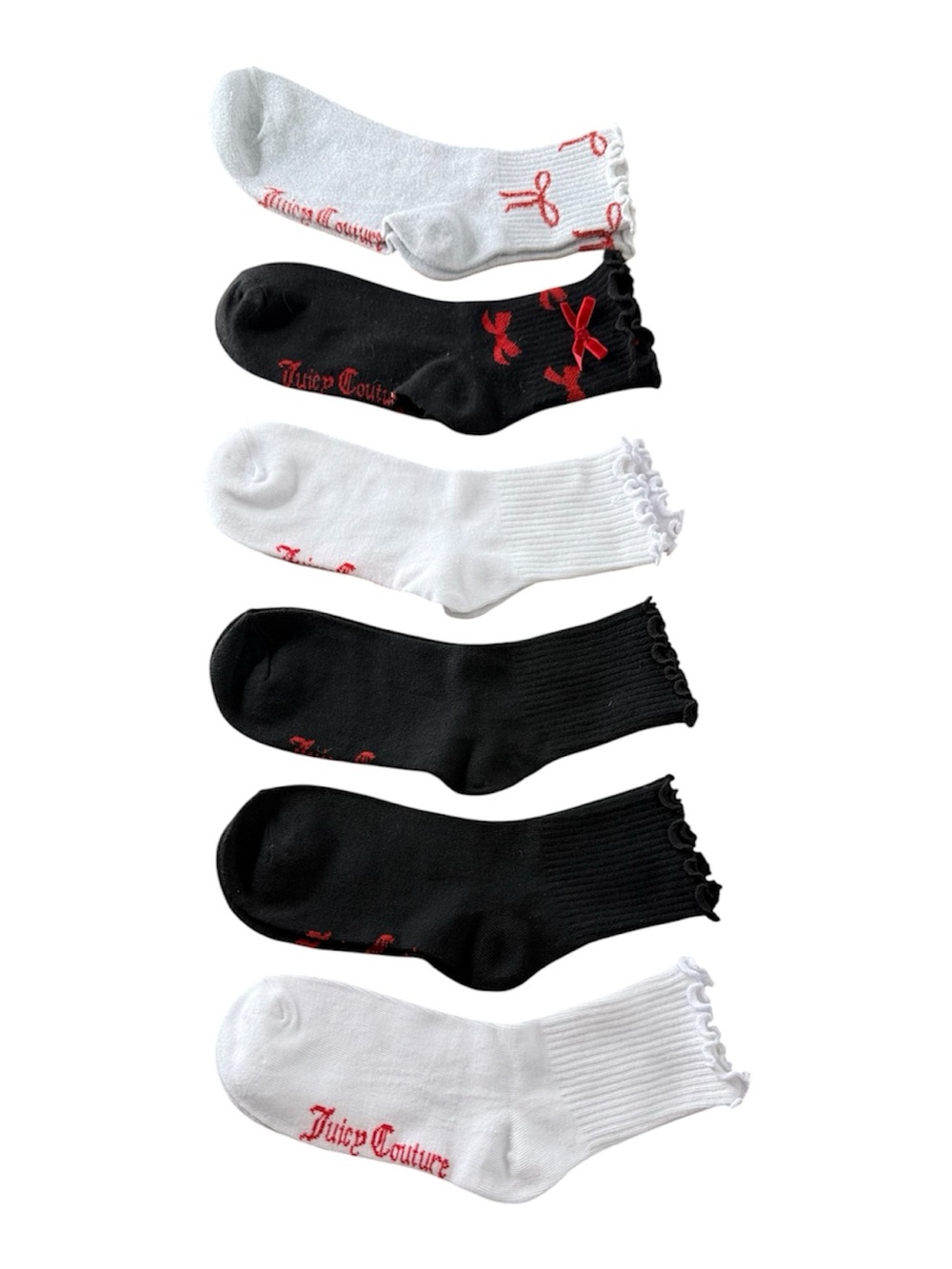 JUICY COUTURE New 6 Pack Socks Black White Metallic Bows